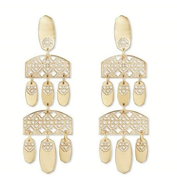 Kendra Scott Emmet Matte Gold Plated Filigree Dangle Earrings New - Picture 1 of 16